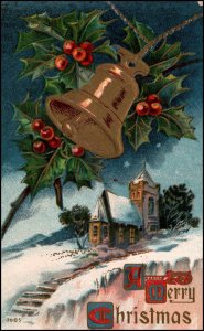Merry Christmas Bell Holly Church