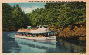 Vintage Postcard Clipper Winnebago In The Narrows Upper Dells Wisconsin River WI