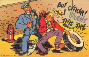 Policeman Police 1940s Comic Postcard But Officer I Bought This Tire