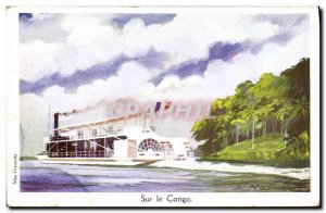 Old Postcard Fantasy Illustrator Haffner Boat On Congo