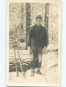 rppc Pre-1918 MAN WEARING WINTER CLOTHING AND BOOTS AC7708