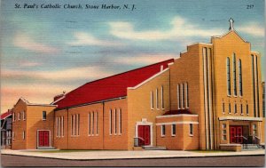 Vtg Stone Harbor New Jersey NJ St Paul's Catholic Church 1950s Linen Postcard