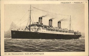 Steamship Boats, Ships Paquebot Massilia Cie De Navigation c1900s-20s Postcard