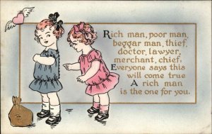 Rich Man Poor Man Little Girl with Rich Little Boy c1910 Vintage Postcard