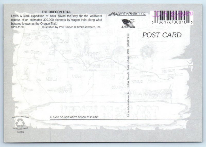 HERITAGE of the WEST ~ Artist Phil Timper Map THE OREGON TRAIL  4x6 Postcard