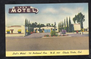 CHULA VISTA CALIFORNIA HIGHWAY 101 LAD'S MOTEL LINEN ADVERTISING POSTCARD