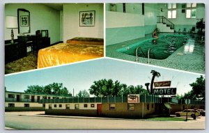 Roadside~Rapid City South Dakota~Plaza Sands Motel Pool & Room View~Vtg Postcard