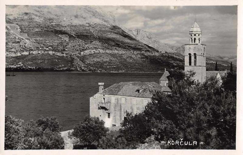 Korcula Croatia Church Scenic View Real Photo Antique Postcard J74316