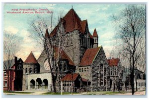 1910 First Presbyterian Church Woodward Avenue Detroit Michigan Vintage Postcard