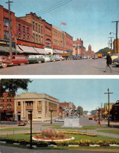 2~Postcards  Charlottetown, PEI Canada  STREET SCENE~WAR MEMORIAL~50's CARS