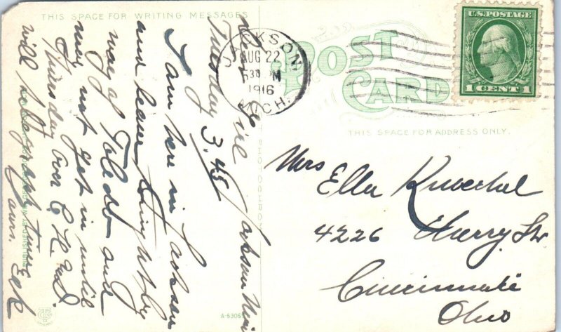 1910s Main Street Looking West Jackson Michigan Postcard