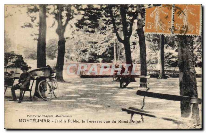 Old Postcard Montelimar garden terrace view of the roundabout