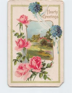 Postcard Hearty Greetings with Flowers Art Print