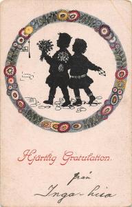 US2846 Hjartlig Gratulation Children Flowers art nouveau fantasy sweden greeting