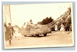 Vintage 1930's RPPC Postcard Parade Float and People Carrying Flags