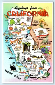CALIFORNIA ATTRACTIONS ~  Pictorial MAP c1970s Postcard