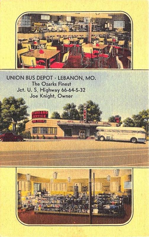 Lebanon MO Union Bus Depot Ozarks Greyhound Bus Linen Postcard