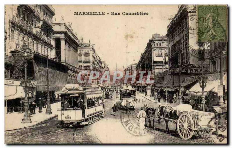 Marseille Postcard Old Street Cannebiere (tram)