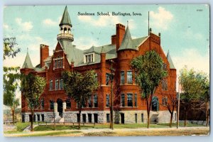 Burlington Iowa IA Postcard Sanderson School Building Exterior 1911 Antique