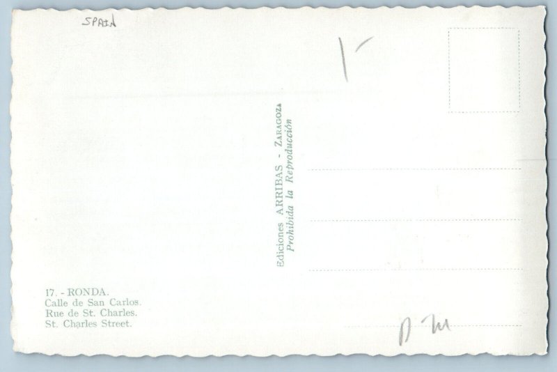 Ronda Málaga Spain Postcard St. Charles Street c1910 Unposted RPPC Photo