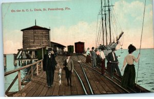 1910s On the A.C.L. Dock St Petersburg Florida FL Fishing Scene Postcard