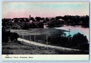 1916 Birds Eye View Windom Minnesota MN Truss Bridge River Dirt Road Postcard