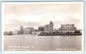 RPPC LONG BEACH, California CA ~ SKYLINE from Water 1930s Hoffman Photo Postcard