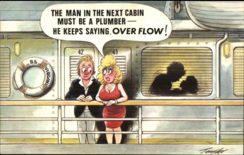 Dumb Blonbde Jock Sex on Steamship SS Virgin Misogyny Comic Postcard