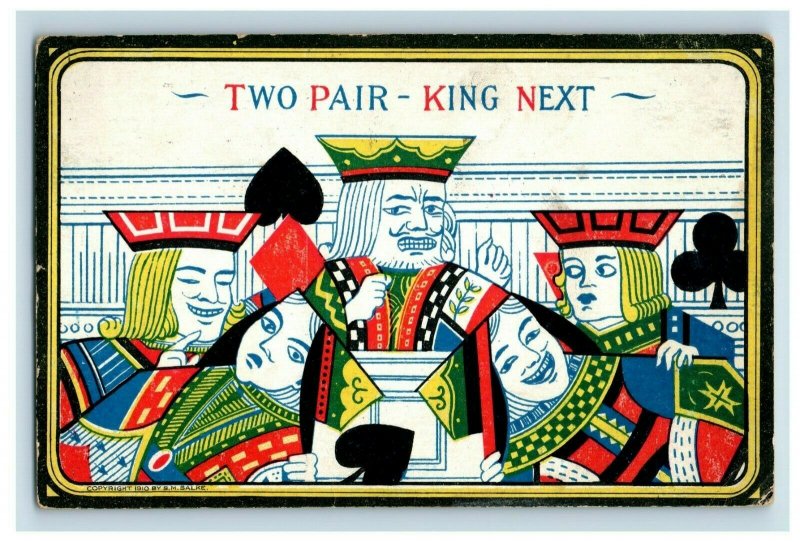 C.1910 King Queens Clubs, Spades Comical Playing Cards Postcard P172