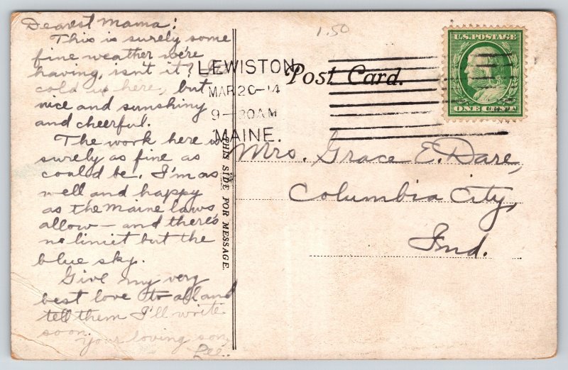Lewiston Maine~Post Office On Corner~Vintage Postcard