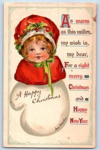 Irene Marsellus Signed Postcard Christmas Little Girl With Bonnet Whittier CA