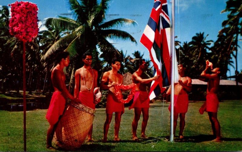 Hawaii Kauai Lihue Coco Palms Resort Hotel Hawaiian Flag Raising Ceremony 1964