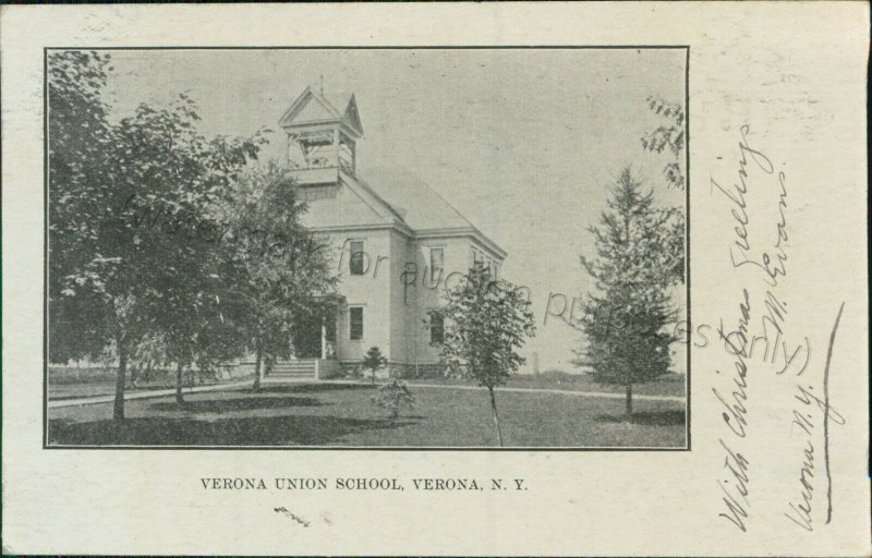 Verona, New York - 1906 Verona Union School house, vintage Oneida Co NY postcard 