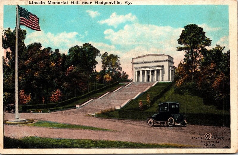 Lincoln Memorial Hall Hodgenville KY Old Car WB Postcard VTG UNP Vintage Unused 