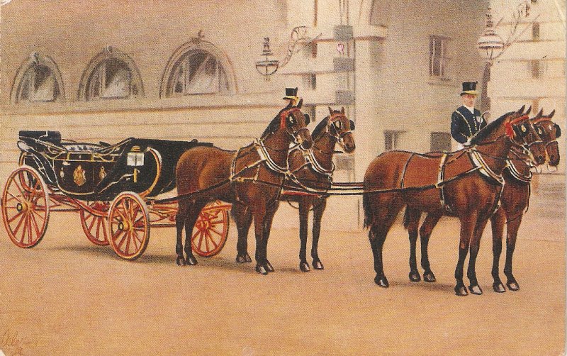 Royal Landau and Four Hay Horses Tuck Oilette Royal Mews Buckingh     am Palace