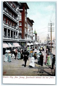 c1905 Boardwalk Between Two Piers Atlantic City New Jersey NJ Vintage Postcard