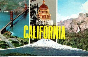 California Hello Showing Golden Gate Bridge and State Capitol