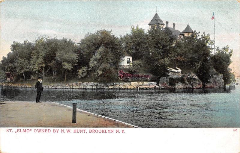 Brooklyn New York~St Elmo Owned by N. W. Hunt~Man @ Boat Dock~1912 Postcard