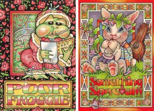 2~4X6 Postcards  LEANNE C BOYD ART Frog & Bunny POOR FROGGIE & SOMETHING SPECIAL