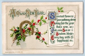 John Winsch Signed Postcard New Year Horseshoe Flowers Embossed Scarville IA