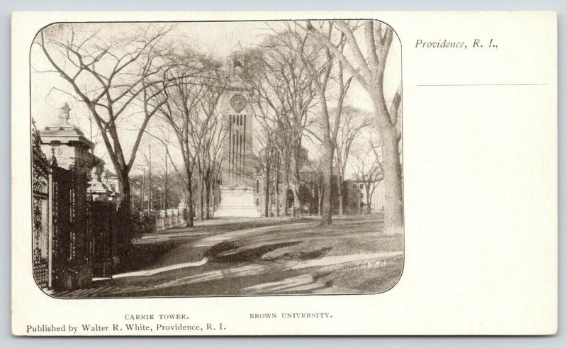 Providence Rhode Island~Brown University~Carrie Clock Tower~Fence on Left~c1905 