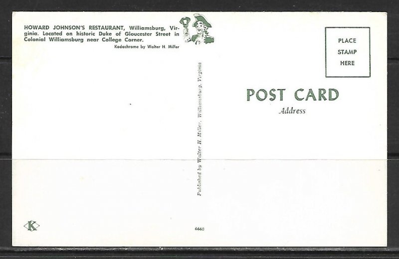 Virginia, Williamsburg - Howard Johnson's Restaurant - [VA-415]
