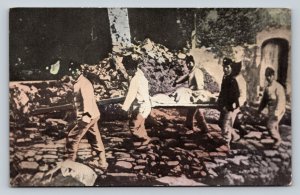 Italian Soldiers Rescuing Survivor of Earthquake Vintage Postcard 0579