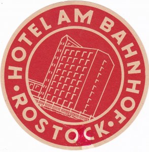 Germany Rostock Hotel Am Bahnhof Vintage Luggage Label sk3764