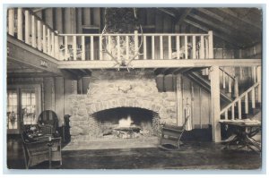 1932 New Fireplace York Camps Loon Lake Rangeley Lakes ME RPPC Photo Postcard