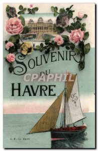 Le Havre - Remembrance - pink - sailboat - Old Postcard