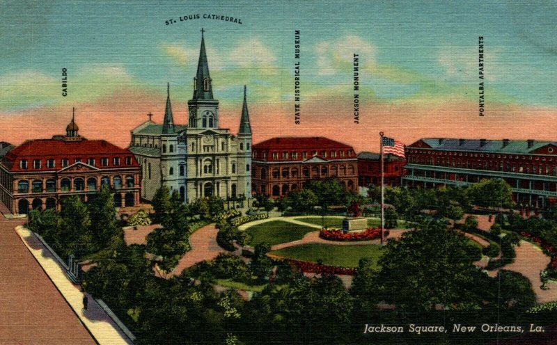 USA Jackson Square New Orleans Louisiana Linen Postcard 08.46