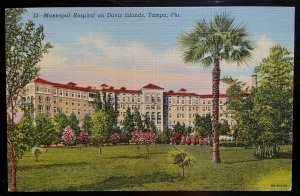 Vintage Postcard 1938 Municipal Hospital, Davis Island, Tampa, Florida (FLA)