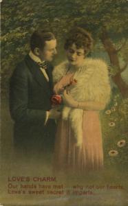 Young Couple Love's Charm Love Poem Romance Charming Man Woman #6028 Postcard D8