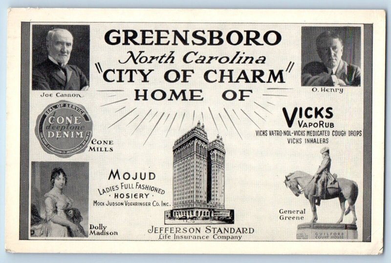 Greensboro North Carolina NC Postcard City Of Charm Home Multiview 1940 Vintage